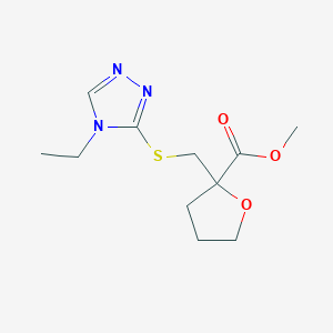 molecular formula C11H17N3O3S B7405839 Methyl 2-[(4-ethyl-1,2,4-triazol-3-yl)sulfanylmethyl]oxolane-2-carboxylate 