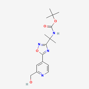 molecular formula C16H22N4O4 B7405907 tert-butyl N-[2-[5-[2-(hydroxymethyl)pyridin-4-yl]-1,2,4-oxadiazol-3-yl]propan-2-yl]carbamate 