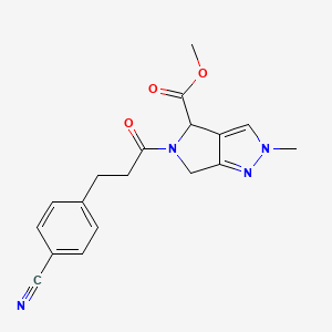 molecular formula C18H18N4O3 B7405981 Methyl 5-[3-(4-cyanophenyl)propanoyl]-2-methyl-4,6-dihydropyrrolo[3,4-c]pyrazole-4-carboxylate 