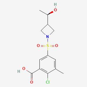 molecular formula C13H16ClNO5S B7406003 2-chloro-5-[3-[(1R)-1-hydroxyethyl]azetidin-1-yl]sulfonyl-3-methylbenzoic acid 