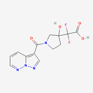 molecular formula C13H12F2N4O4 B7406134 2,2-Difluoro-2-[3-hydroxy-1-(pyrazolo[1,5-b]pyridazine-3-carbonyl)pyrrolidin-3-yl]acetic acid 