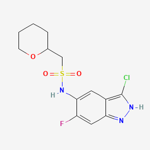 molecular formula C13H15ClFN3O3S B7406154 N-(3-chloro-6-fluoro-2H-indazol-5-yl)-1-(oxan-2-yl)methanesulfonamide 