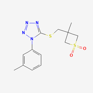 molecular formula C13H16N4O2S2 B7406254 3-Methyl-3-[[1-(3-methylphenyl)tetrazol-5-yl]sulfanylmethyl]thietane 1,1-dioxide 