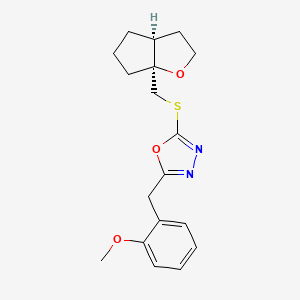 molecular formula C18H22N2O3S B7406273 2-[[(3aS,6aS)-2,3,3a,4,5,6-hexahydrocyclopenta[b]furan-6a-yl]methylsulfanyl]-5-[(2-methoxyphenyl)methyl]-1,3,4-oxadiazole 