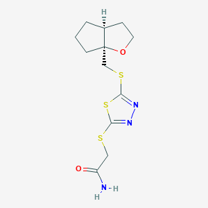 2-[[5-[[(3aS,6aS)-2,3,3a,4,5,6-hexahydrocyclopenta[b]furan-6a-yl]methylsulfanyl]-1,3,4-thiadiazol-2-yl]sulfanyl]acetamide