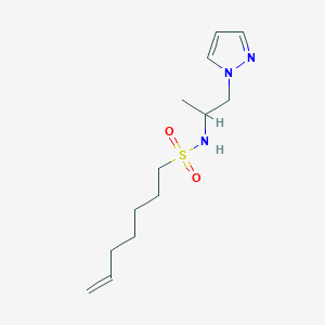 molecular formula C13H23N3O2S B7406416 N-(1-pyrazol-1-ylpropan-2-yl)hept-6-ene-1-sulfonamide 