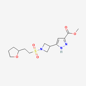 molecular formula C14H21N3O5S B7406467 methyl 5-[1-[2-(oxolan-2-yl)ethylsulfonyl]azetidin-3-yl]-1H-pyrazole-3-carboxylate 