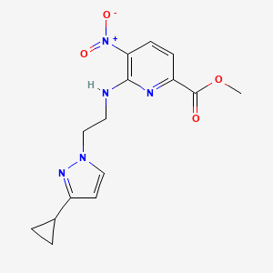 molecular formula C15H17N5O4 B7406536 Methyl 6-[2-(3-cyclopropylpyrazol-1-yl)ethylamino]-5-nitropyridine-2-carboxylate 