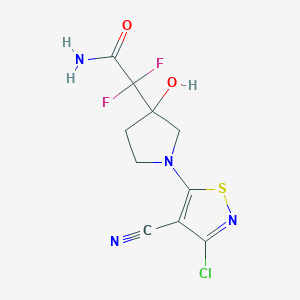 molecular formula C10H9ClF2N4O2S B7406585 2-[1-(3-Chloro-4-cyano-1,2-thiazol-5-yl)-3-hydroxypyrrolidin-3-yl]-2,2-difluoroacetamide 