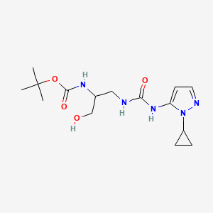 molecular formula C15H25N5O4 B7406641 tert-butyl N-[1-[(2-cyclopropylpyrazol-3-yl)carbamoylamino]-3-hydroxypropan-2-yl]carbamate 