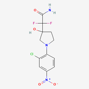 molecular formula C12H12ClF2N3O4 B7406660 2-[1-(2-Chloro-4-nitrophenyl)-3-hydroxypyrrolidin-3-yl]-2,2-difluoroacetamide 