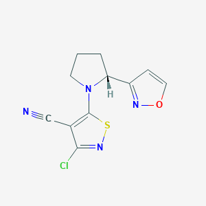 molecular formula C11H9ClN4OS B7406757 3-chloro-5-[(2R)-2-(1,2-oxazol-3-yl)pyrrolidin-1-yl]-1,2-thiazole-4-carbonitrile 