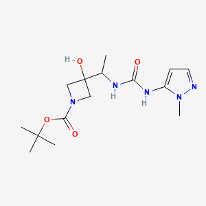 molecular formula C15H25N5O4 B7406771 Tert-butyl 3-hydroxy-3-[1-[(2-methylpyrazol-3-yl)carbamoylamino]ethyl]azetidine-1-carboxylate 