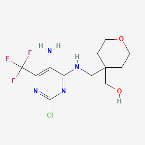 molecular formula C12H16ClF3N4O2 B7406907 [4-[[[5-Amino-2-chloro-6-(trifluoromethyl)pyrimidin-4-yl]amino]methyl]oxan-4-yl]methanol 