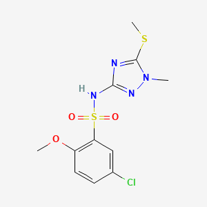 molecular formula C11H13ClN4O3S2 B7406940 5-chloro-2-methoxy-N-(1-methyl-5-methylsulfanyl-1,2,4-triazol-3-yl)benzenesulfonamide 