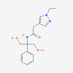 molecular formula C17H23N3O3 B7406961 2-(1-ethylpyrazol-4-yl)-N-(1-hydroxy-3-methoxy-2-phenylpropan-2-yl)acetamide 