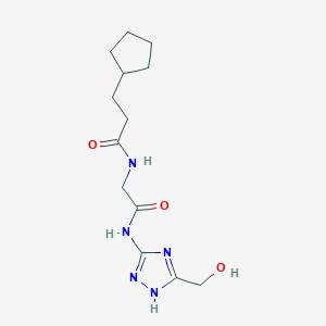 molecular formula C13H21N5O3 B7406998 3-cyclopentyl-N-[2-[[5-(hydroxymethyl)-1H-1,2,4-triazol-3-yl]amino]-2-oxoethyl]propanamide 