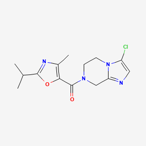 molecular formula C14H17ClN4O2 B7407024 (3-chloro-6,8-dihydro-5H-imidazo[1,2-a]pyrazin-7-yl)-(4-methyl-2-propan-2-yl-1,3-oxazol-5-yl)methanone 