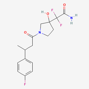 molecular formula C16H19F3N2O3 B7407103 2,2-Difluoro-2-[1-[3-(4-fluorophenyl)butanoyl]-3-hydroxypyrrolidin-3-yl]acetamide 