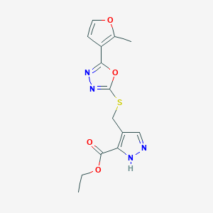 ethyl 4-[[5-(2-methylfuran-3-yl)-1,3,4-oxadiazol-2-yl]sulfanylmethyl]-1H-pyrazole-5-carboxylate