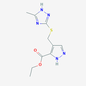 molecular formula C10H13N5O2S B7407379 ethyl 4-[(5-methyl-1H-1,2,4-triazol-3-yl)sulfanylmethyl]-1H-pyrazole-5-carboxylate 