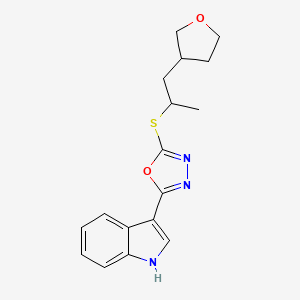 molecular formula C17H19N3O2S B7407402 2-(1H-indol-3-yl)-5-[1-(oxolan-3-yl)propan-2-ylsulfanyl]-1,3,4-oxadiazole 