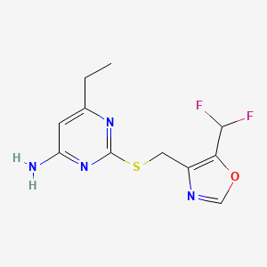 molecular formula C11H12F2N4OS B7407438 2-[[5-(Difluoromethyl)-1,3-oxazol-4-yl]methylsulfanyl]-6-ethylpyrimidin-4-amine 