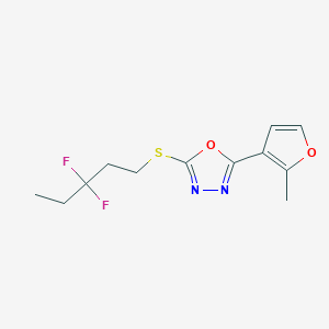 molecular formula C12H14F2N2O2S B7407497 2-(3,3-Difluoropentylsulfanyl)-5-(2-methylfuran-3-yl)-1,3,4-oxadiazole 