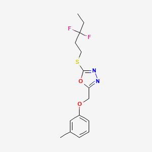 molecular formula C15H18F2N2O2S B7407530 2-(3,3-Difluoropentylsulfanyl)-5-[(3-methylphenoxy)methyl]-1,3,4-oxadiazole 