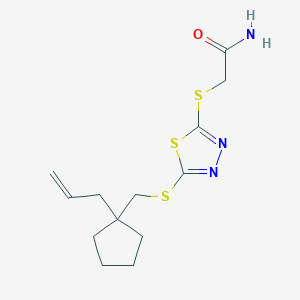 molecular formula C13H19N3OS3 B7407550 2-[[5-[(1-Prop-2-enylcyclopentyl)methylsulfanyl]-1,3,4-thiadiazol-2-yl]sulfanyl]acetamide 