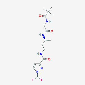 molecular formula C16H25F2N5O3 B7407580 1-(difluoromethyl)-N-[(3S)-3-[[2-(2,2-dimethylpropanoylamino)acetyl]amino]butyl]pyrazole-3-carboxamide 