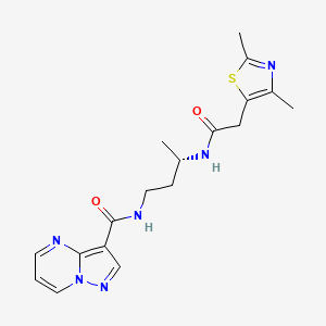 molecular formula C18H22N6O2S B7407636 N-[(3S)-3-[[2-(2,4-dimethyl-1,3-thiazol-5-yl)acetyl]amino]butyl]pyrazolo[1,5-a]pyrimidine-3-carboxamide 