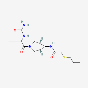 molecular formula C17H30N4O3S B7407659 N-[(1R,5S)-3-[2-(carbamoylamino)-3,3-dimethylbutanoyl]-3-azabicyclo[3.1.0]hexan-6-yl]-2-propylsulfanylacetamide 