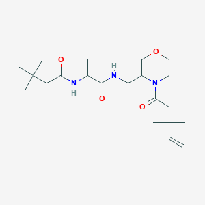 molecular formula C21H37N3O4 B7407754 N-[1-[[4-(3,3-dimethylpent-4-enoyl)morpholin-3-yl]methylamino]-1-oxopropan-2-yl]-3,3-dimethylbutanamide 