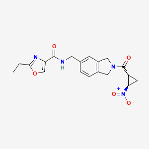 molecular formula C19H20N4O5 B7407763 2-ethyl-N-[[2-[(1R,2R)-2-nitrocyclopropanecarbonyl]-1,3-dihydroisoindol-5-yl]methyl]-1,3-oxazole-4-carboxamide 