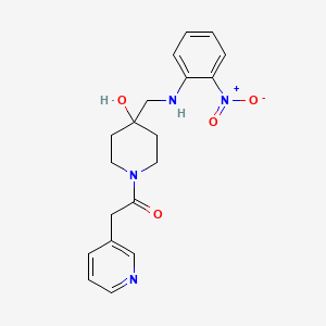 molecular formula C19H22N4O4 B7407764 1-[4-Hydroxy-4-[(2-nitroanilino)methyl]piperidin-1-yl]-2-pyridin-3-ylethanone 