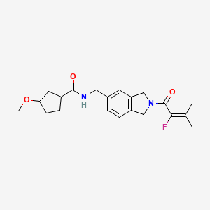 molecular formula C21H27FN2O3 B7407769 N-[[2-(2-fluoro-3-methylbut-2-enoyl)-1,3-dihydroisoindol-5-yl]methyl]-3-methoxycyclopentane-1-carboxamide 