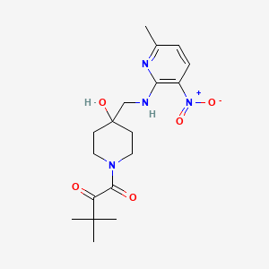 molecular formula C18H26N4O5 B7407799 1-[4-Hydroxy-4-[[(6-methyl-3-nitropyridin-2-yl)amino]methyl]piperidin-1-yl]-3,3-dimethylbutane-1,2-dione 