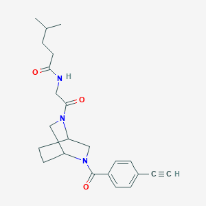 molecular formula C23H29N3O3 B7407811 N-[2-[5-(4-ethynylbenzoyl)-2,5-diazabicyclo[2.2.2]octan-2-yl]-2-oxoethyl]-4-methylpentanamide 