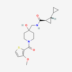 molecular formula C19H26N2O4S B7407835 (1R,2S)-2-cyclopropyl-N-[[4-hydroxy-1-(3-methoxythiophene-2-carbonyl)piperidin-4-yl]methyl]cyclopropane-1-carboxamide 