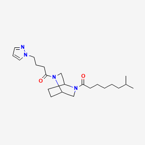 molecular formula C22H36N4O2 B7407837 7-Methyl-1-[5-(4-pyrazol-1-ylbutanoyl)-2,5-diazabicyclo[2.2.2]octan-2-yl]octan-1-one 