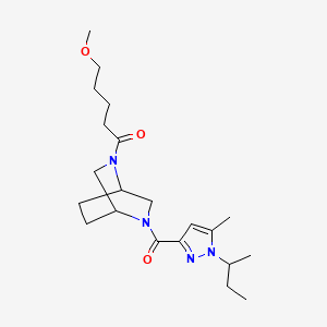 molecular formula C21H34N4O3 B7407848 1-[5-(1-Butan-2-yl-5-methylpyrazole-3-carbonyl)-2,5-diazabicyclo[2.2.2]octan-2-yl]-5-methoxypentan-1-one 