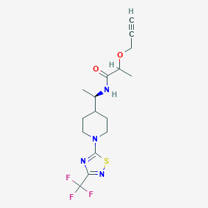 molecular formula C16H21F3N4O2S B7407865 2-prop-2-ynoxy-N-[(1R)-1-[1-[3-(trifluoromethyl)-1,2,4-thiadiazol-5-yl]piperidin-4-yl]ethyl]propanamide 