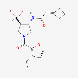 molecular formula C18H21F3N2O3 B7407914 2-cyclobutylidene-N-[(3S,4R)-1-(3-ethylfuran-2-carbonyl)-4-(trifluoromethyl)pyrrolidin-3-yl]acetamide 