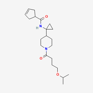 molecular formula C21H34N2O3 B7407938 N-[1-[1-(4-propan-2-yloxybutanoyl)piperidin-4-yl]cyclopropyl]cyclopent-3-ene-1-carboxamide 