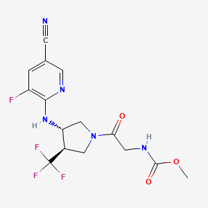 molecular formula C15H15F4N5O3 B7408060 methyl N-[2-[(3S,4R)-3-[(5-cyano-3-fluoropyridin-2-yl)amino]-4-(trifluoromethyl)pyrrolidin-1-yl]-2-oxoethyl]carbamate 