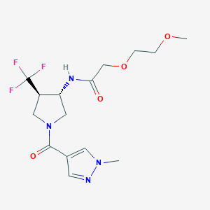 molecular formula C15H21F3N4O4 B7408086 2-(2-methoxyethoxy)-N-[(3S,4R)-1-(1-methylpyrazole-4-carbonyl)-4-(trifluoromethyl)pyrrolidin-3-yl]acetamide 