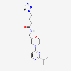 molecular formula C19H29N7O2 B7408121 N-[[2-methyl-4-(2-propan-2-ylpyrimidin-4-yl)morpholin-2-yl]methyl]-4-(triazol-1-yl)butanamide 