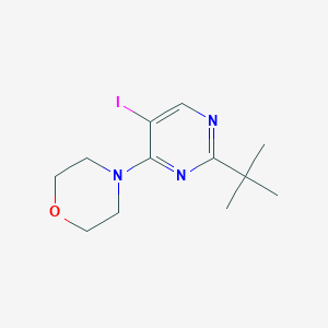 molecular formula C12H18IN3O B7408346 4-(2-Tert-butyl-5-iodopyrimidin-4-yl)morpholine 