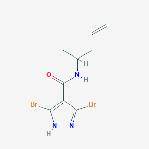 molecular formula C9H11Br2N3O B7408366 3,5-dibromo-N-pent-4-en-2-yl-1H-pyrazole-4-carboxamide 